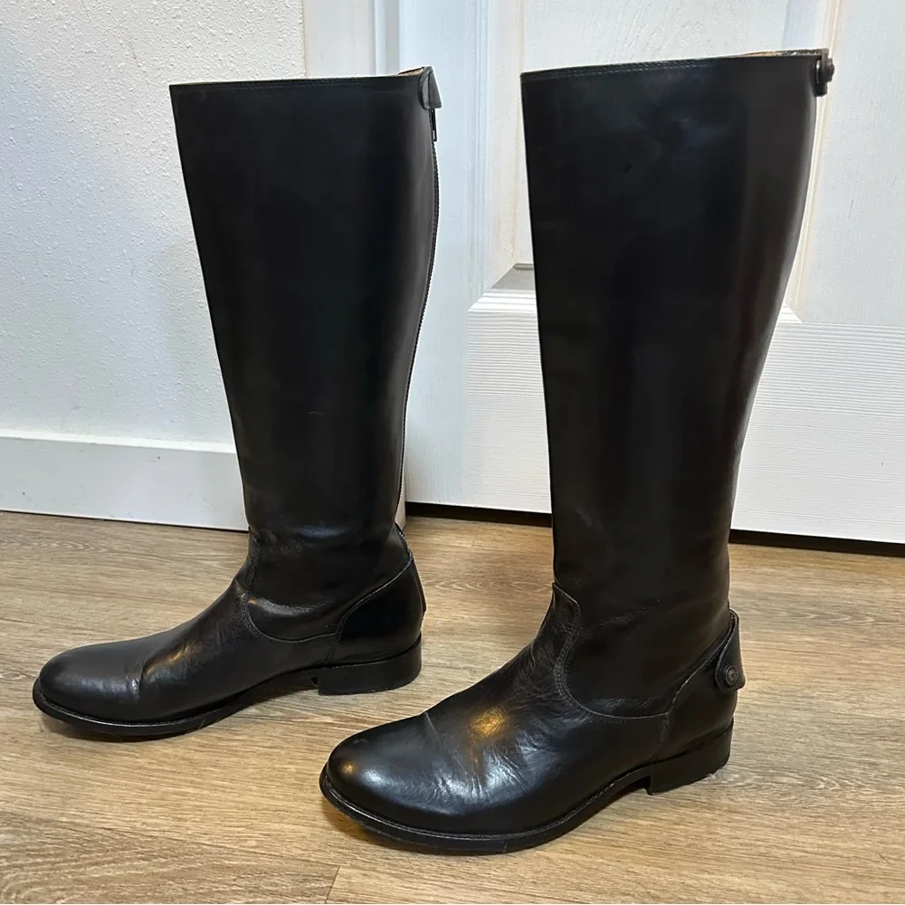 Frye Melissa Back Zip Riding Boots in Black